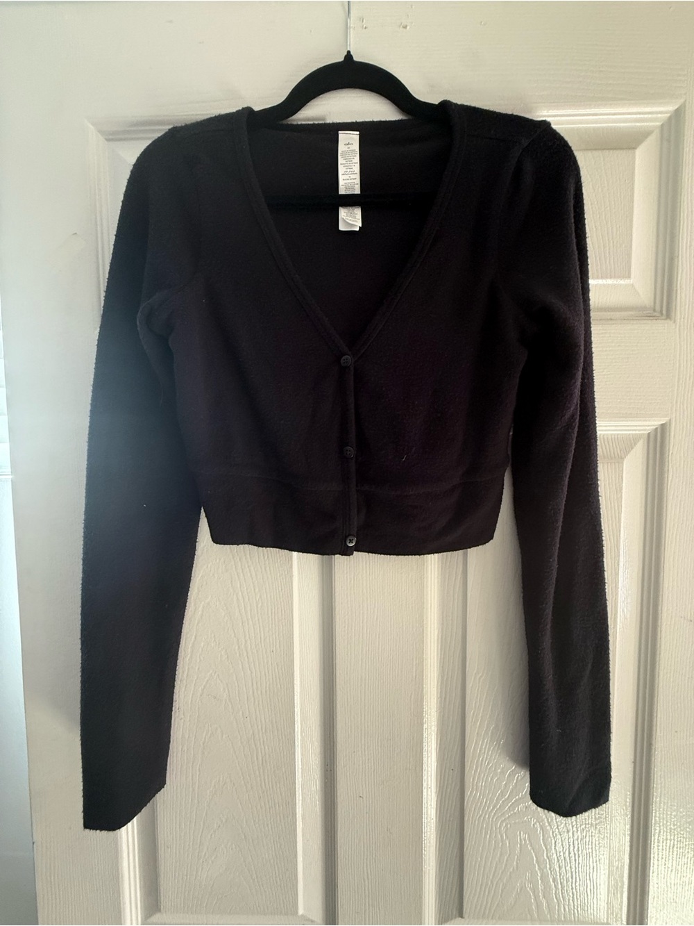 ALO Alolux Cropped Me Time Cardigan in Black